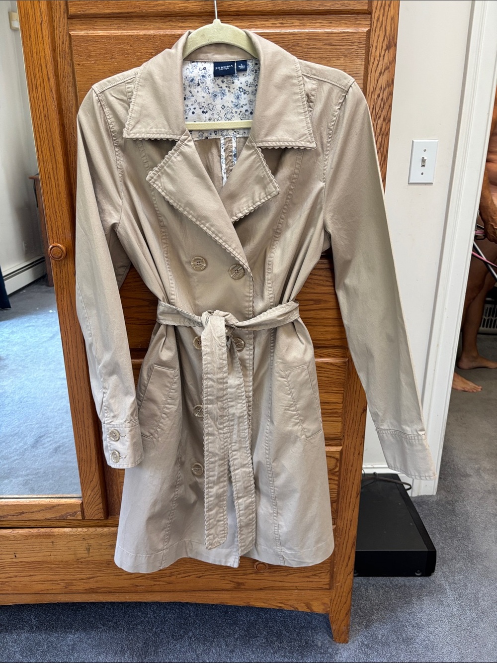 Sonoma Neutral Tan Double-Breasted Trench Coat with Belt